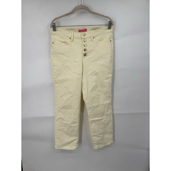 Lilly Pulitzer South Ocean High Rise Lemon Meringue Yellow Straight Leg Jean 12 - Picture 1 of 10